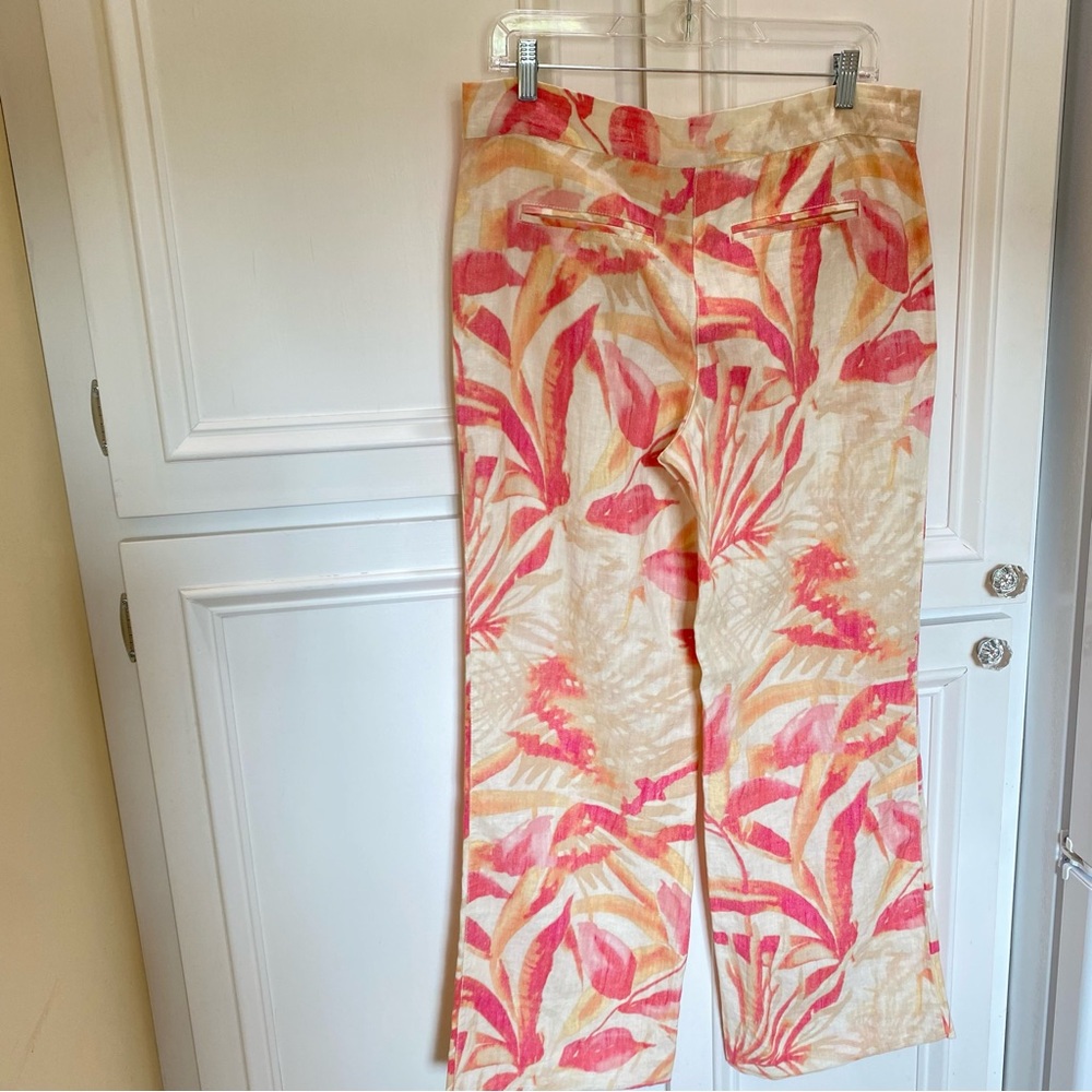 Chicos Size 00 (XS/2) Havana Shores Linen Pink Cream Palm Wide Leg Pants